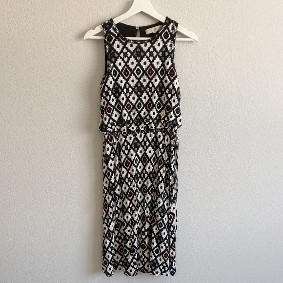 LOFT Dresses & Skirts - LOFT Tribal Aztec Print Black White Midi Dress S